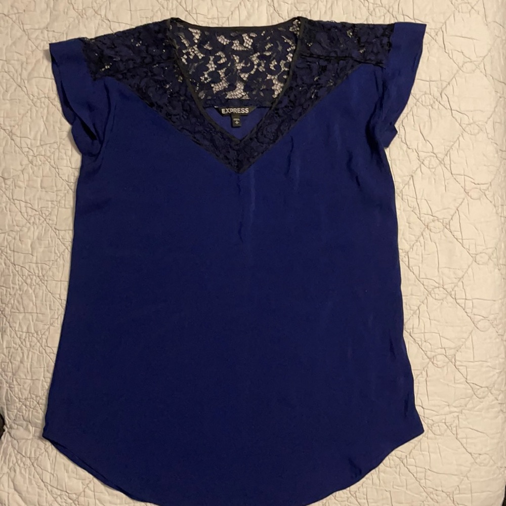 Express Top. Small. Blue with black lace